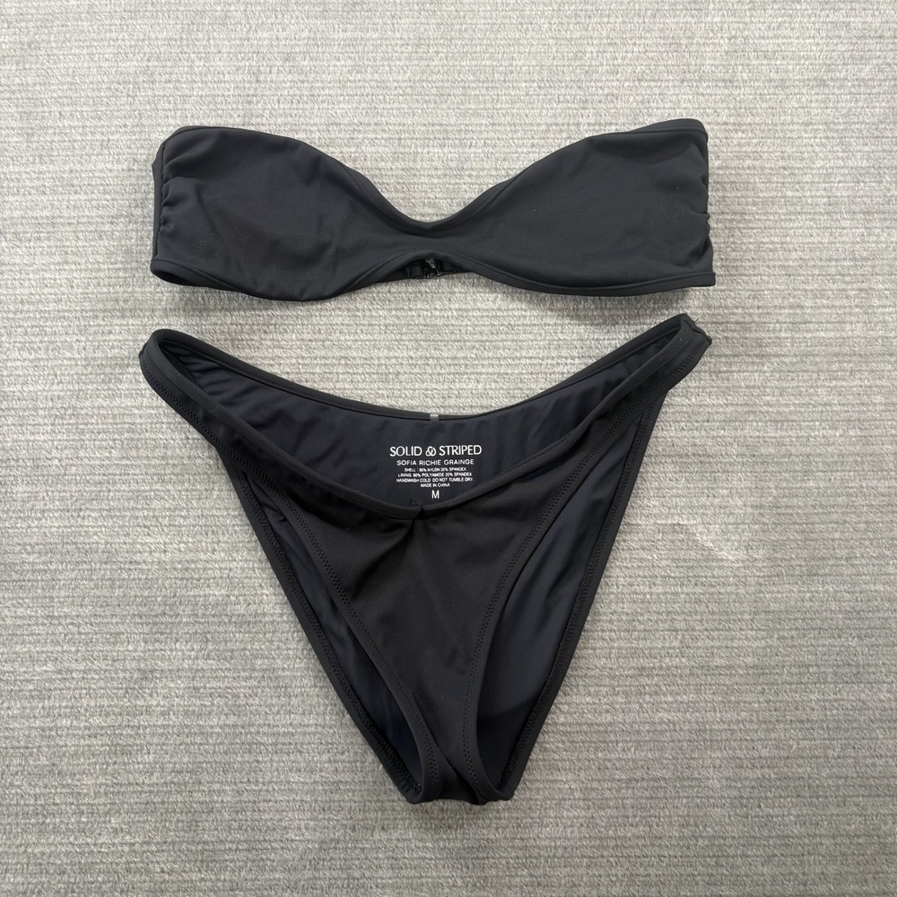 Solid & Striped Sofia Richie Grainge Strapless Bandeau Bikini Set Womens M Black